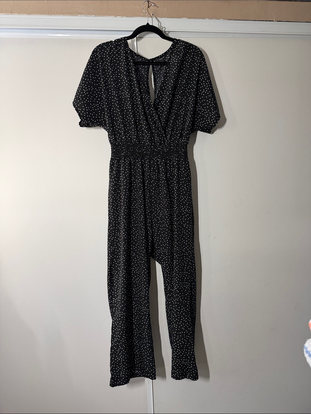 SHEIN Black Polka Dot Short-Sleeve Jumpsuit